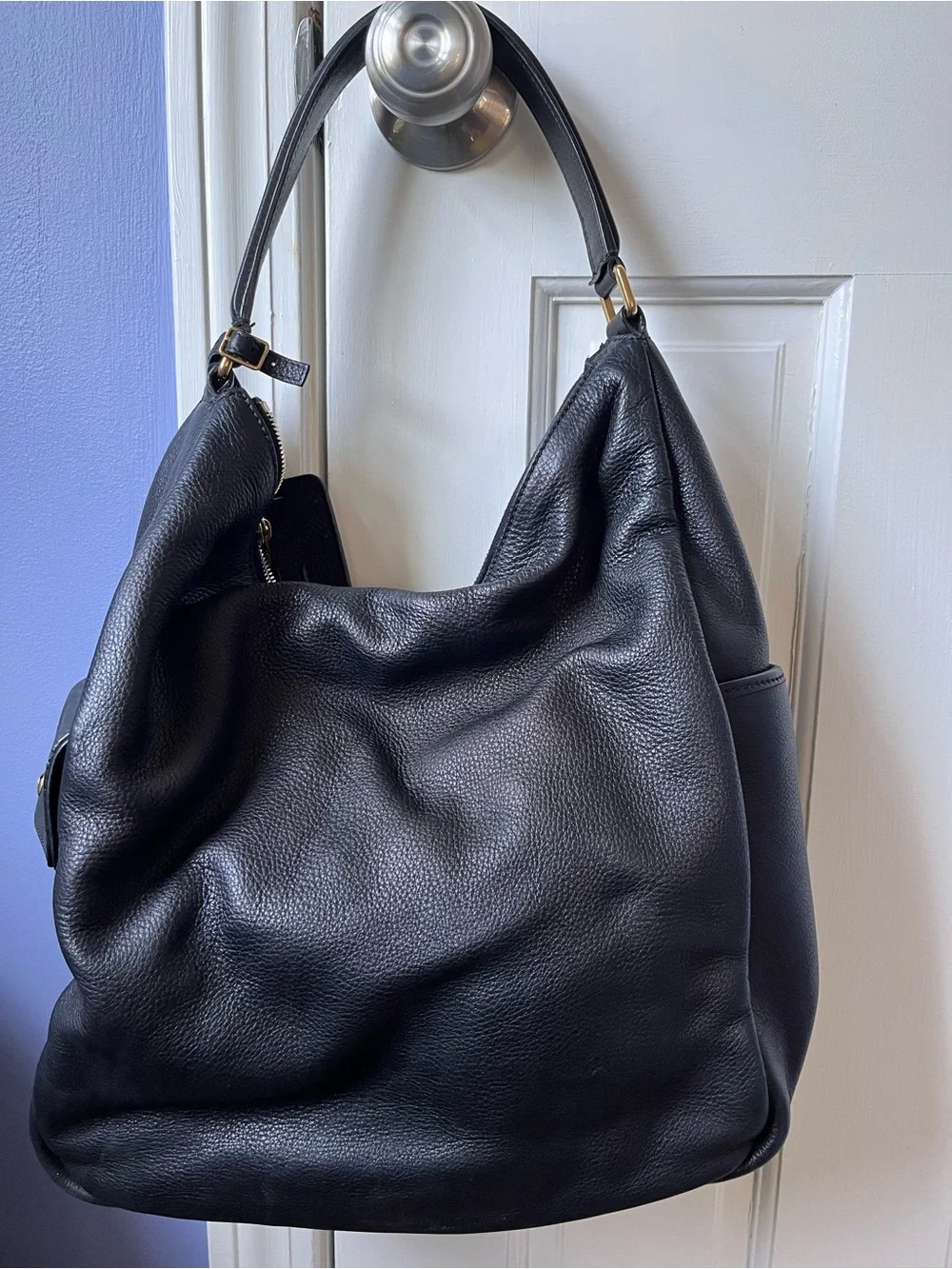 YSL Black Leather Hobo Tote Bag - Women's Shoulder Bag